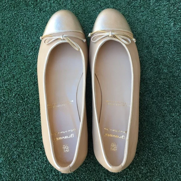New Gravati Ballet Flat Cap Toe Leather Beige Nude Gold 10.5